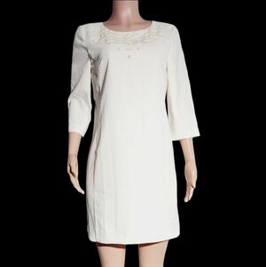 ANN Taylor Women Off White Cream Jewel Neck Sheath Dress Size: 8P